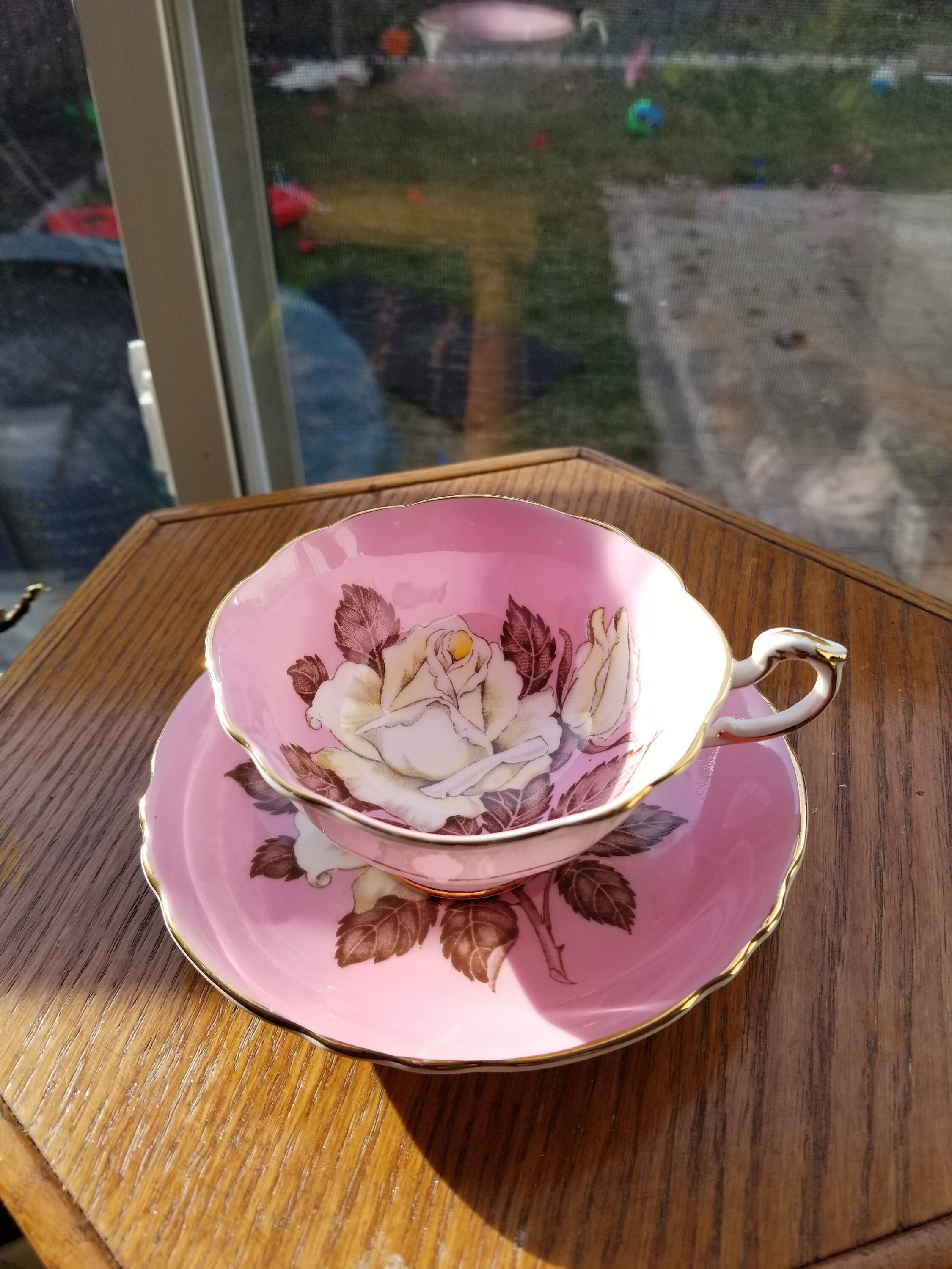 Paragon Mauve Large Floating Rose Teacup and Saucer,bone China