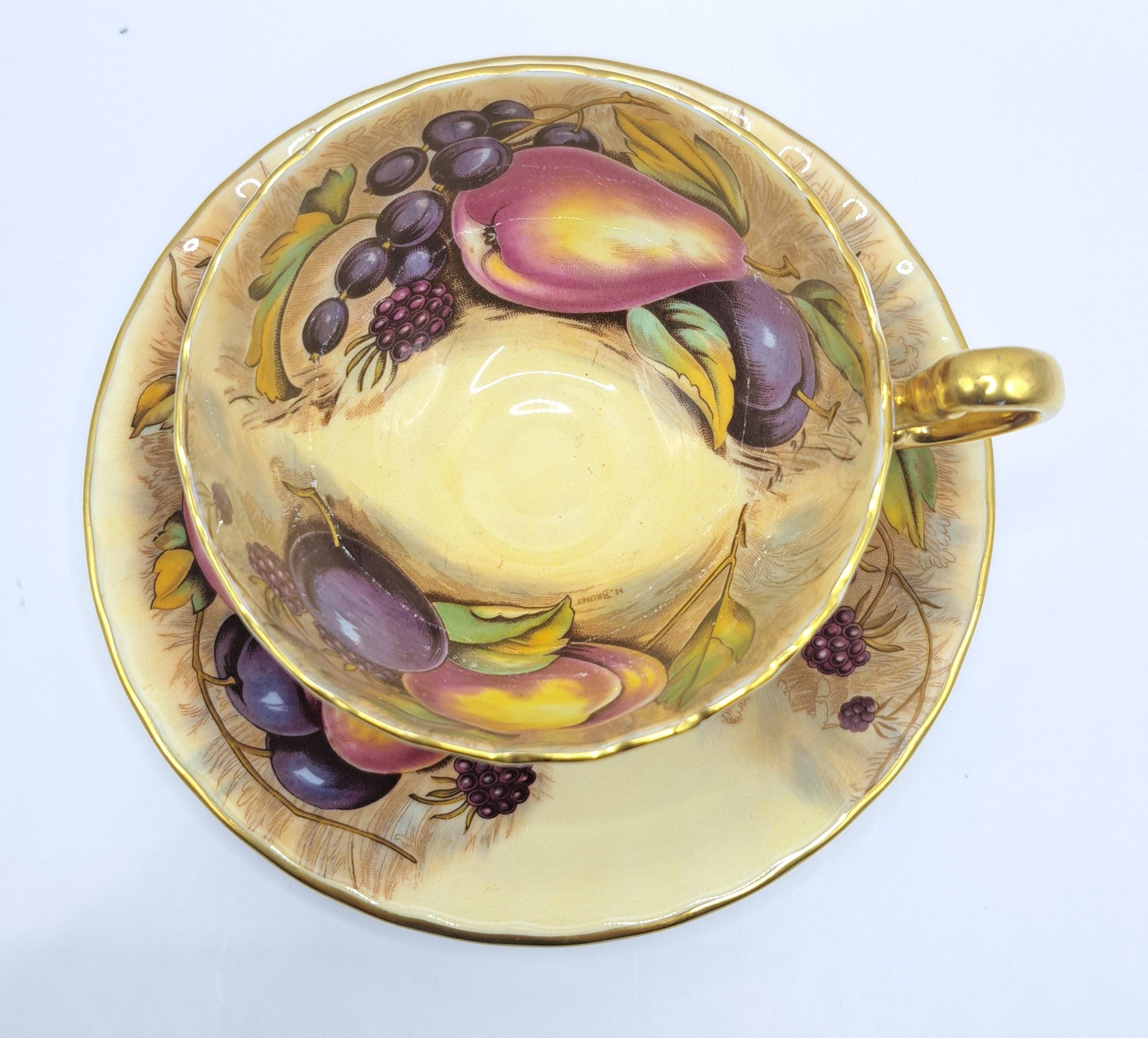 Aynsley Orchard Gold Teacup and Saucer: Signed English Bone China