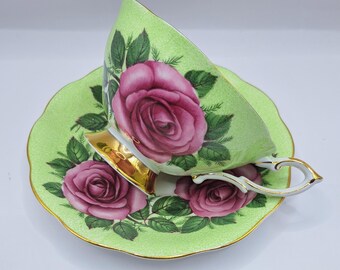 Royal Standard teacup and saucer, large rose, gold gilt, bone china teaset