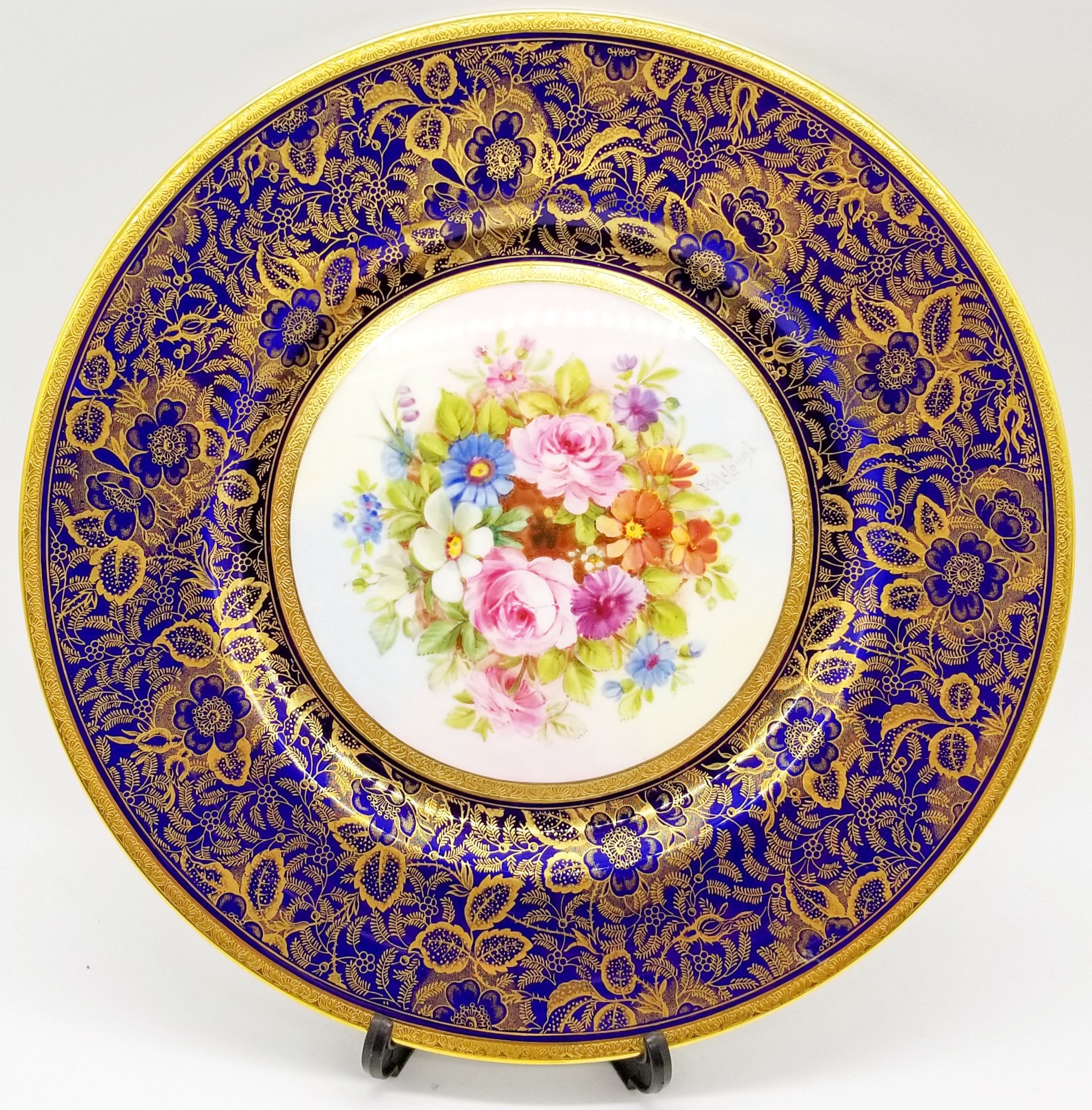 Royal Worcester Elegent Cobalt Blue and Gold Colour Cabinet Plate