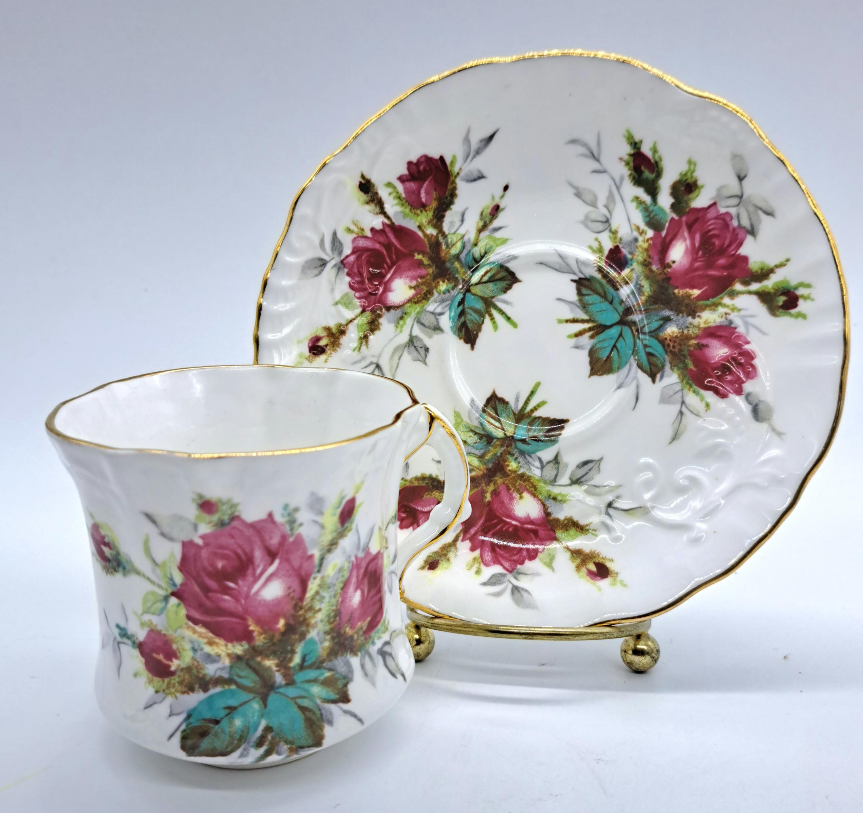 Hammersley Grandmother's Rose Teacup and Saucer, Vintage Bone
