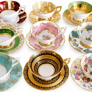 Vintage tekoppar och fat Royal Stafford blommiga tekoppar i porslin Födelsedags-/brudtärne-/babyshower-/jul-/bröllops-/brudgåva/tebjudning