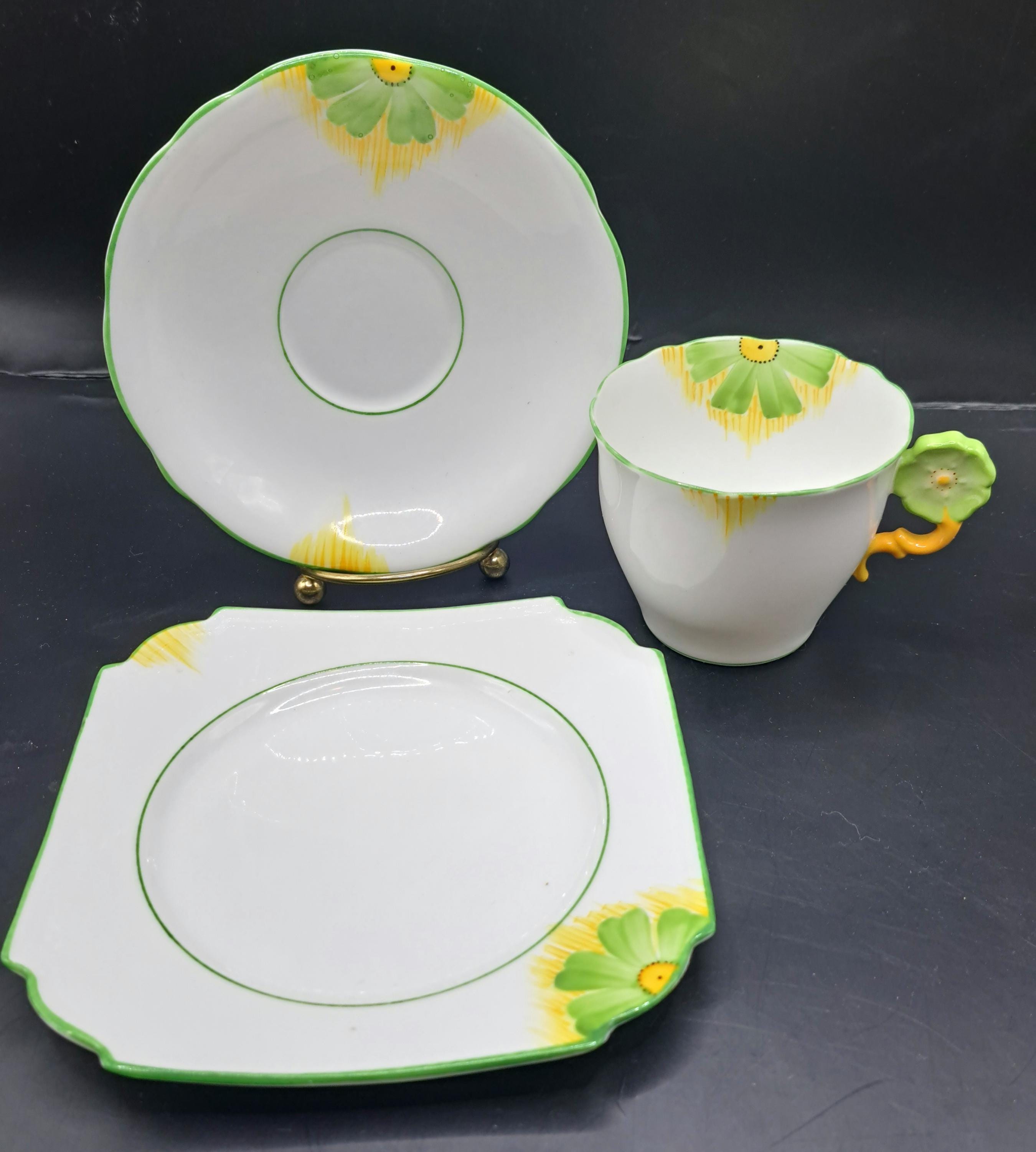 Aynsley Flower Handle Trio - Teacup, Saucer and Plate - Etsy