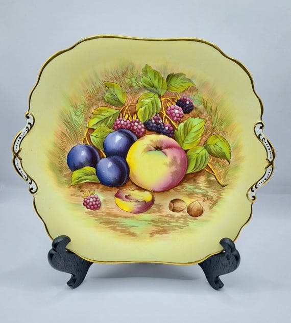 Aynsley Hand-painted Fruit Cake Plate: Signed Collectible, Made in