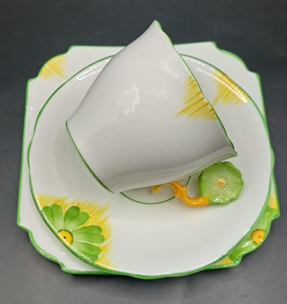 Aynsley Flower Handle Trio - Teacup, Saucer and Plate - Etsy