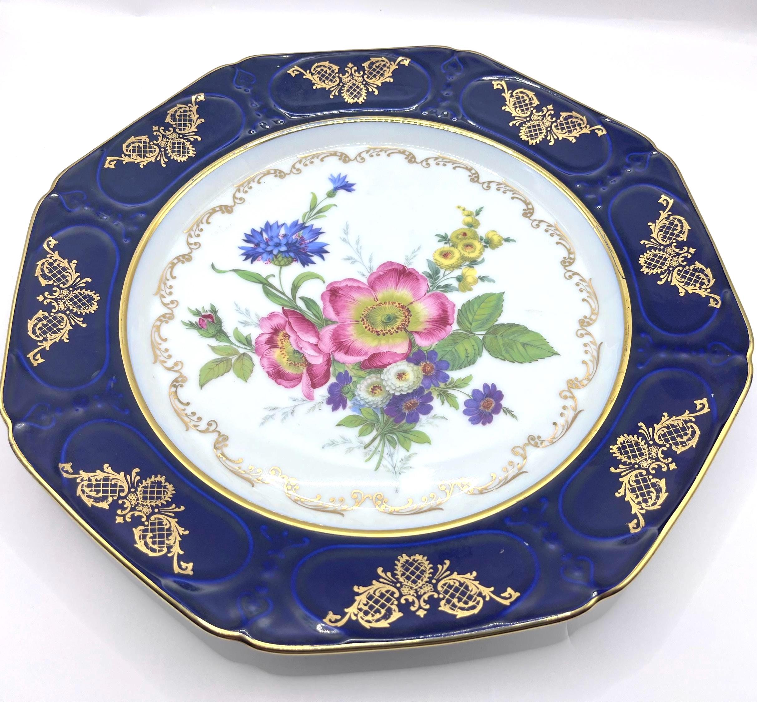 陶芸作家の手描き染付】有田焼 青と金の花柄陶磁器皿 金彩草花紋 4枚セット (小) 長角皿 10cm 食器
