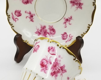 AS IS kolenhaven theekop en schotel met roze rozen, Engels porselein