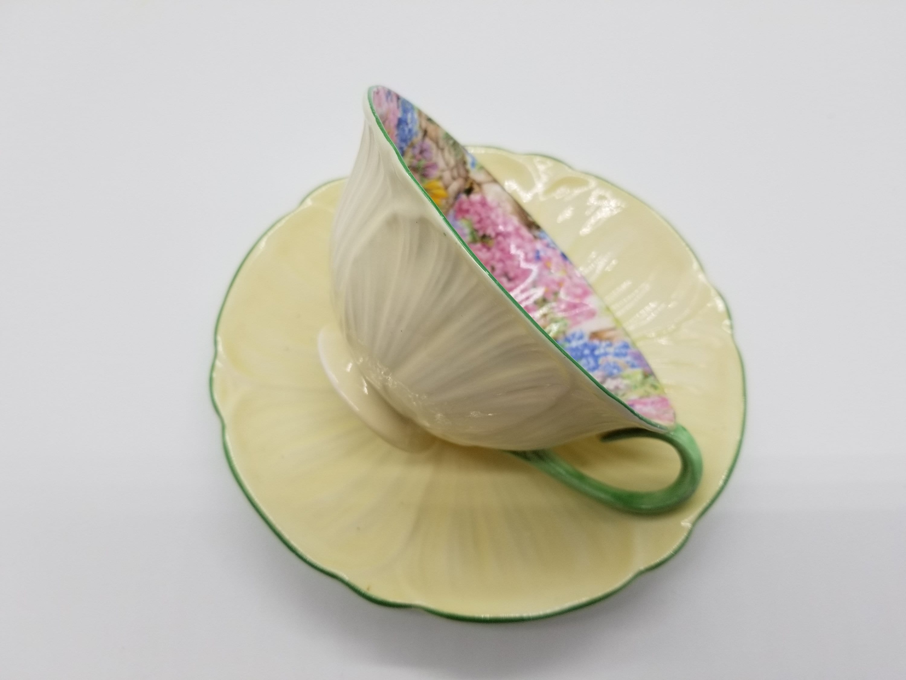 Shelley Oleander Rock Garden Teacup and Saucer Green Rim and Etsy