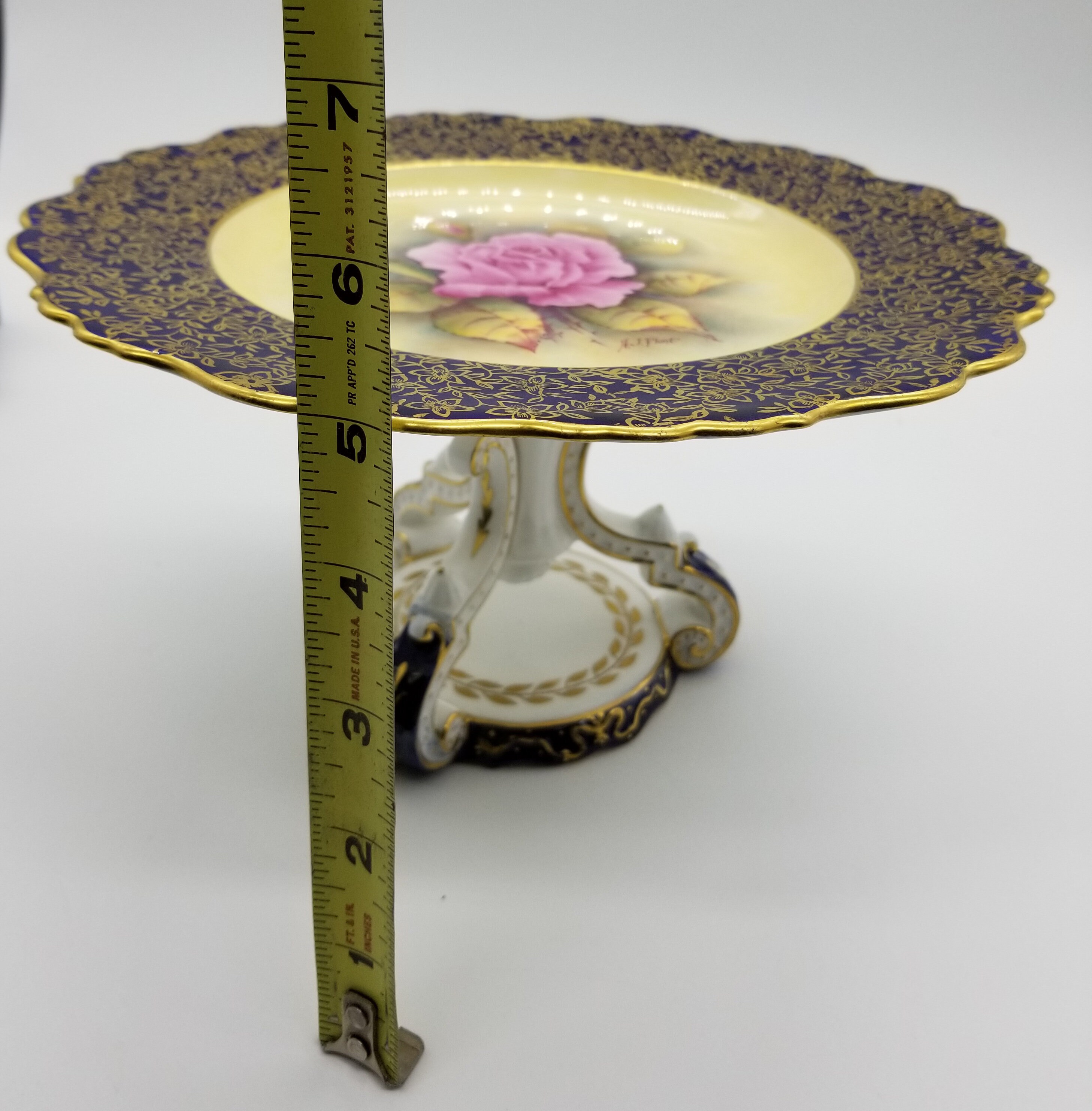 Stand Signed Rare Paragon Cobalt Blue Cake Stand Signed by H J Plant With Large Rose ...