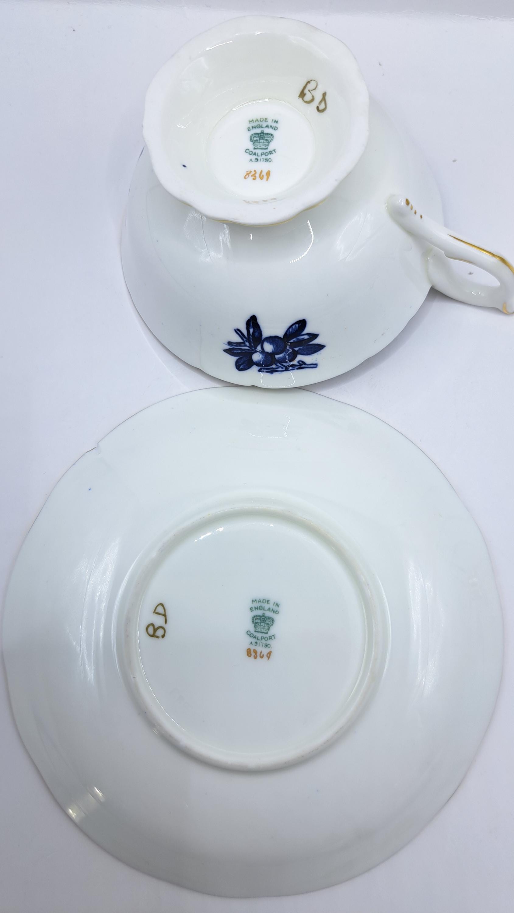 Coalport Cobalt Blue Teacup and Saucer: Fine Bone China, Gold Trim