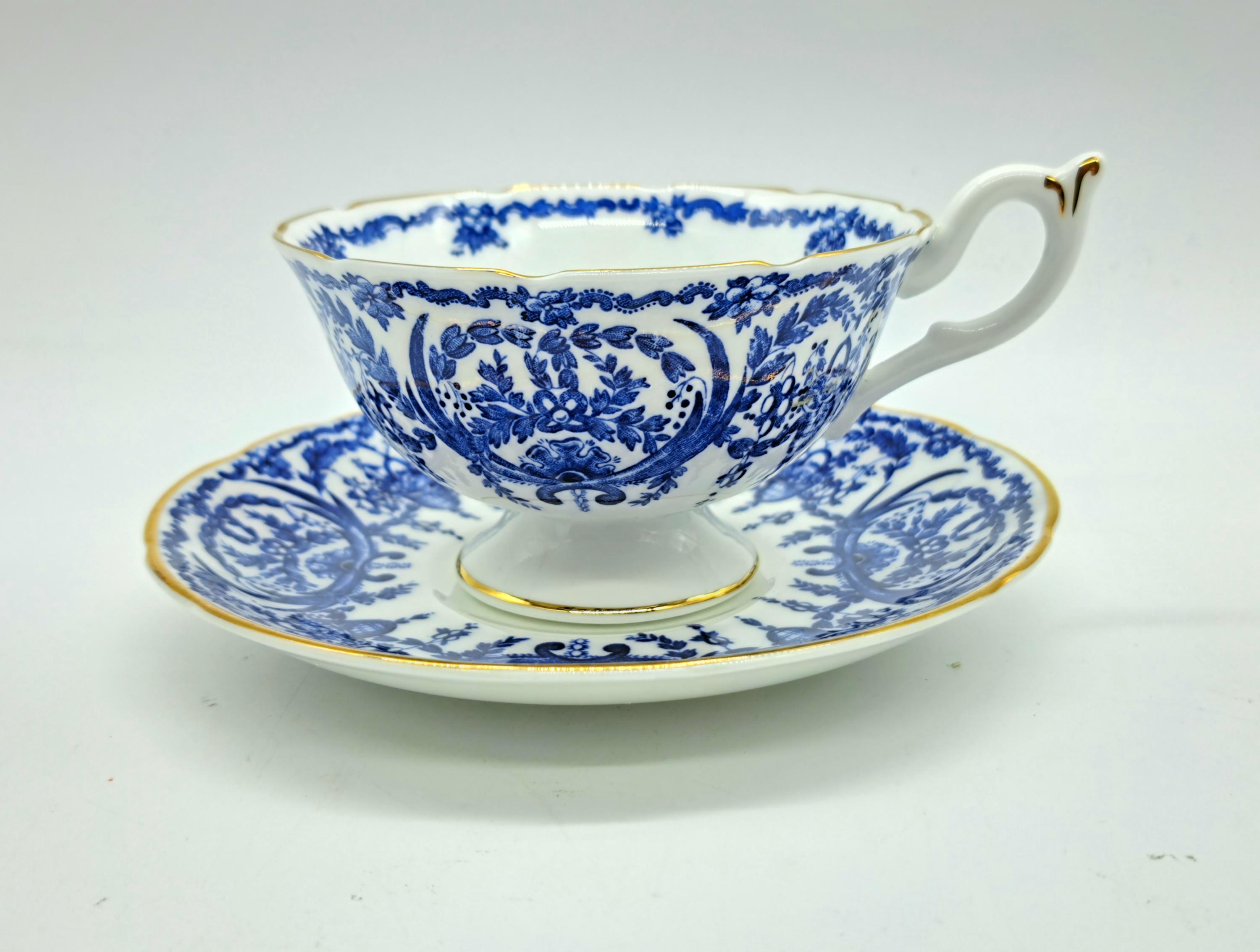 Coalport Blue and White Teacup and Saucer , Flowers , Basket - Etsy