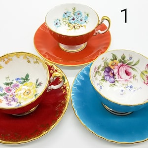 Aynsley Orange, Dark Red and Blue teacup and saucer , priced individually, bone china made in England