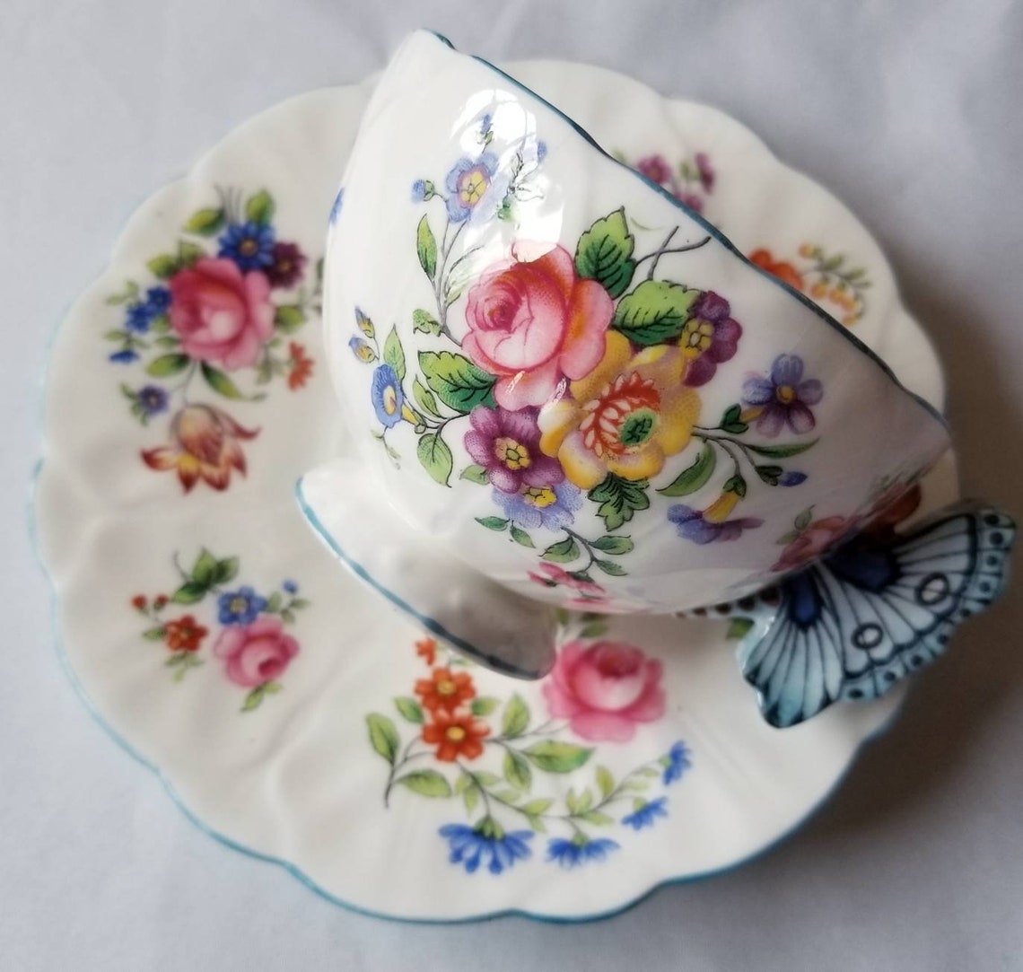 As is aynsley butterfly handle cup and saucer cracks on cup Etsy