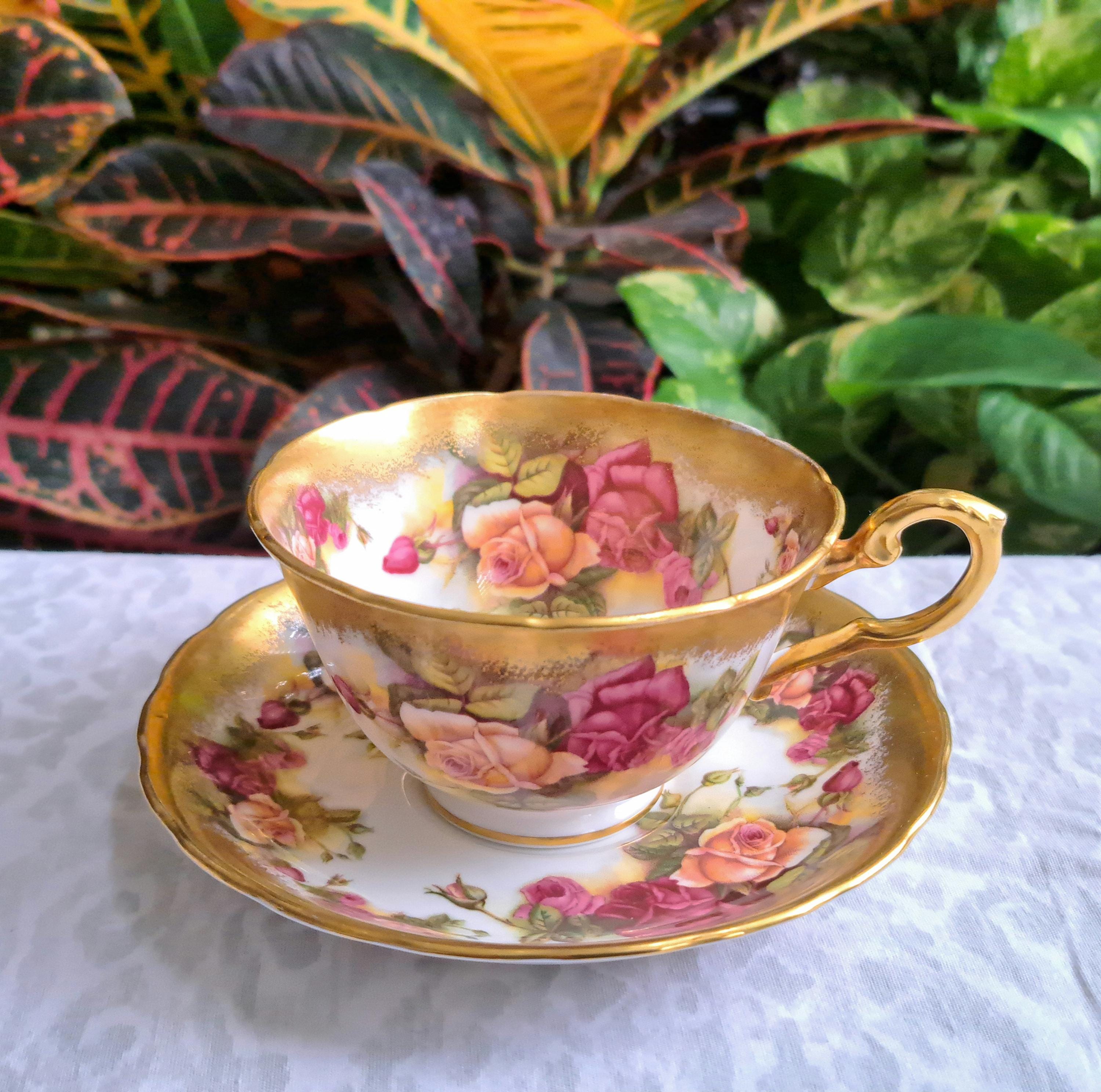 Royal Chelsea Golden Rose Teacup and Saucer , Heavy Gold Trim