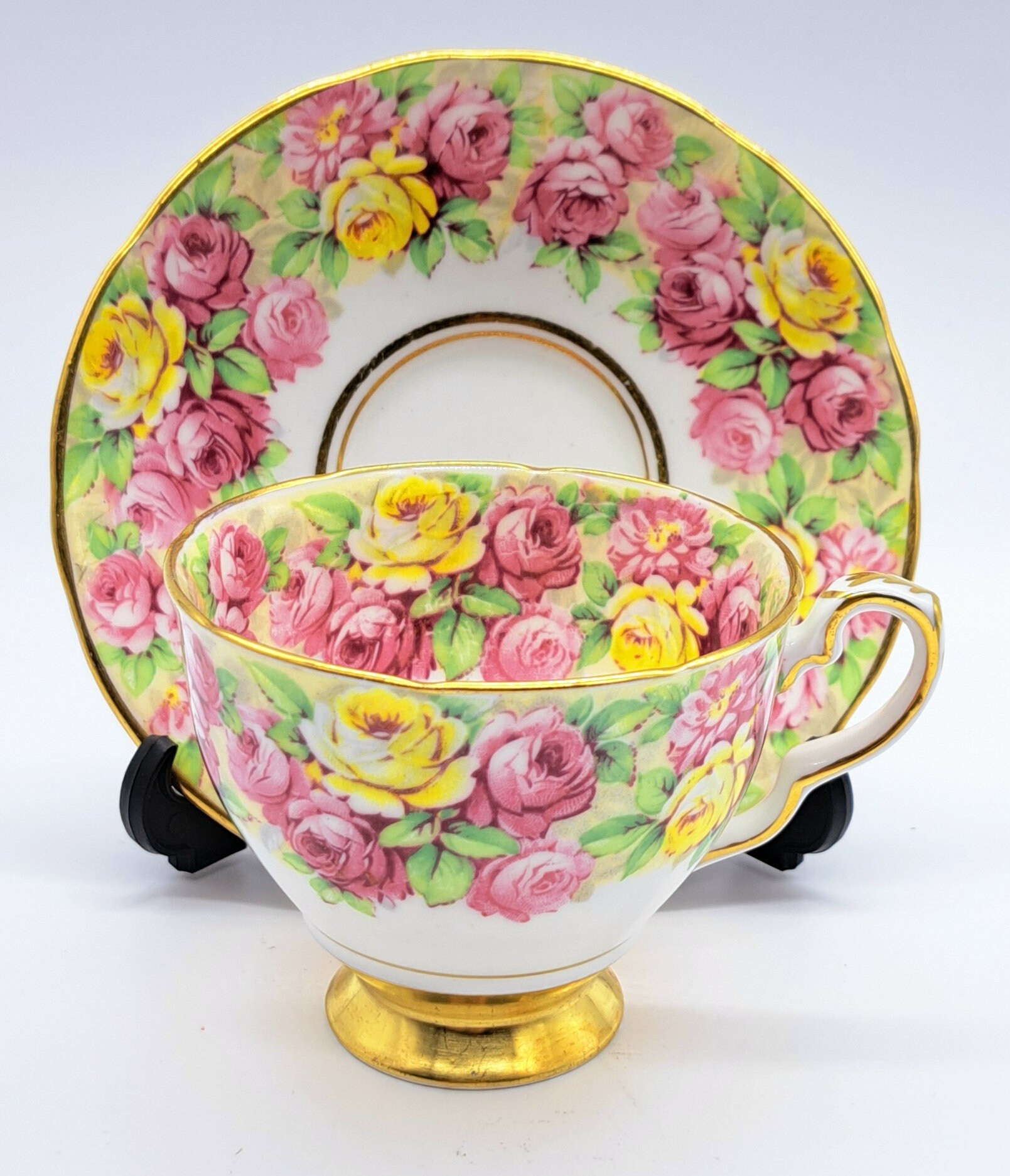 Royal Stafford Rosanna Teacup and Saucer With Roses, Bone China
