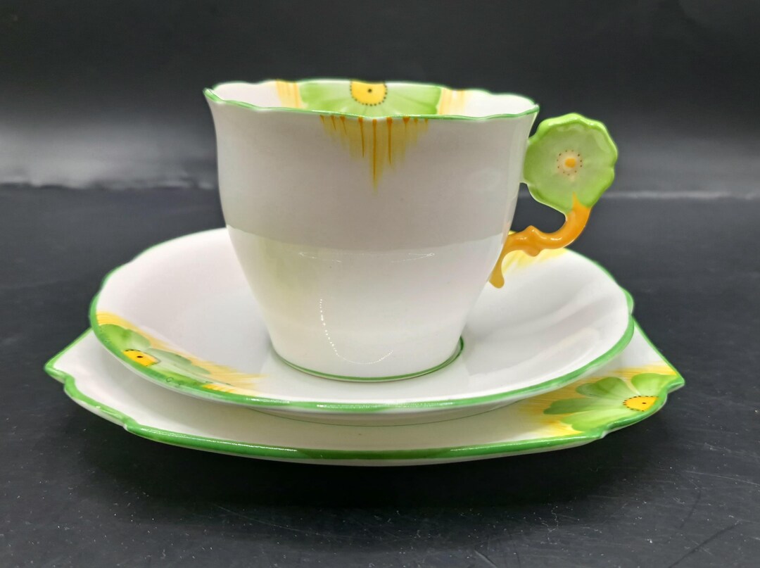 Aynsley Flower Handle Trio - Teacup, Saucer and Plate - Etsy