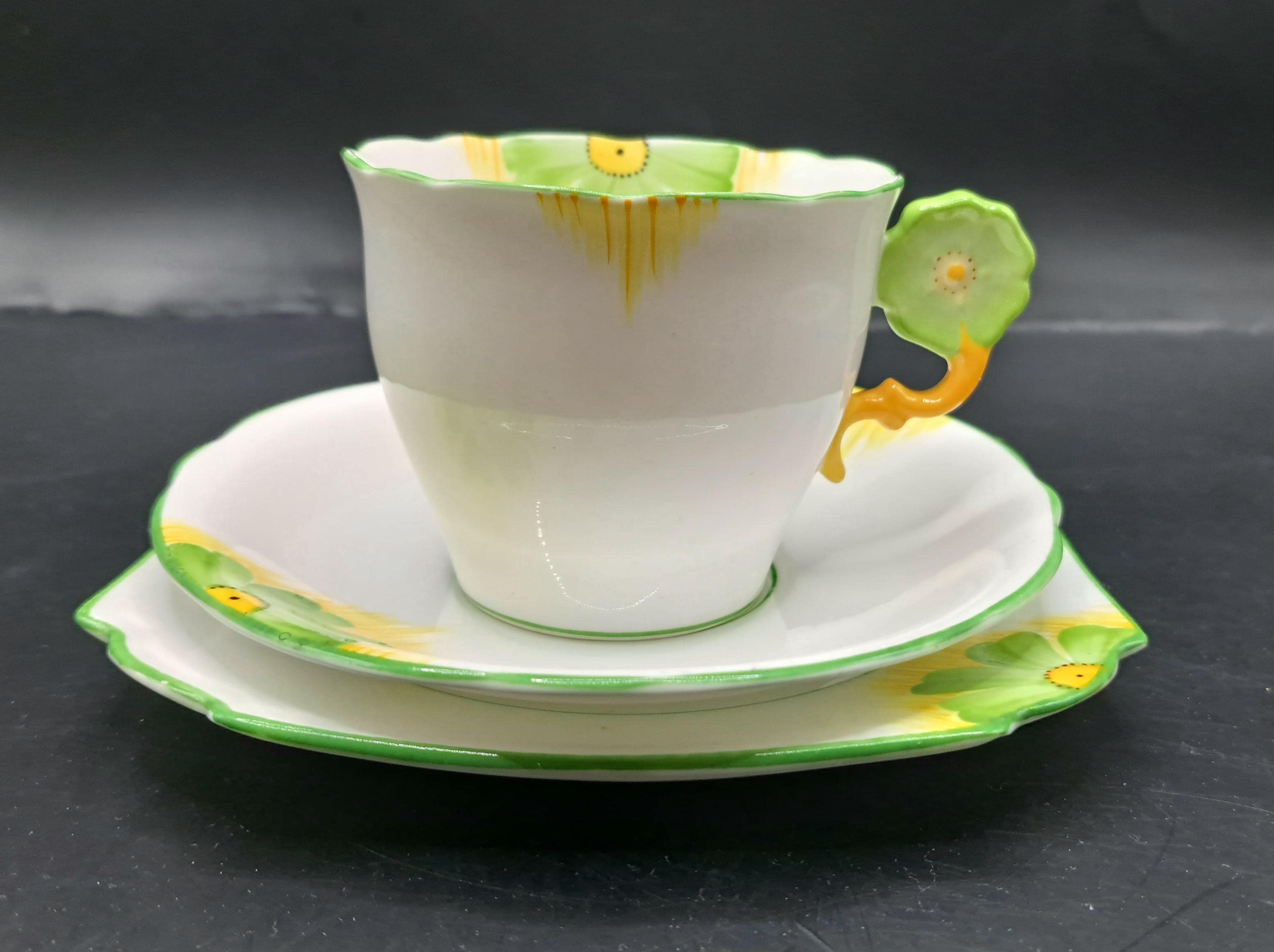 Aynsley Flower Handle Trio - Teacup, Saucer and Plate - Etsy