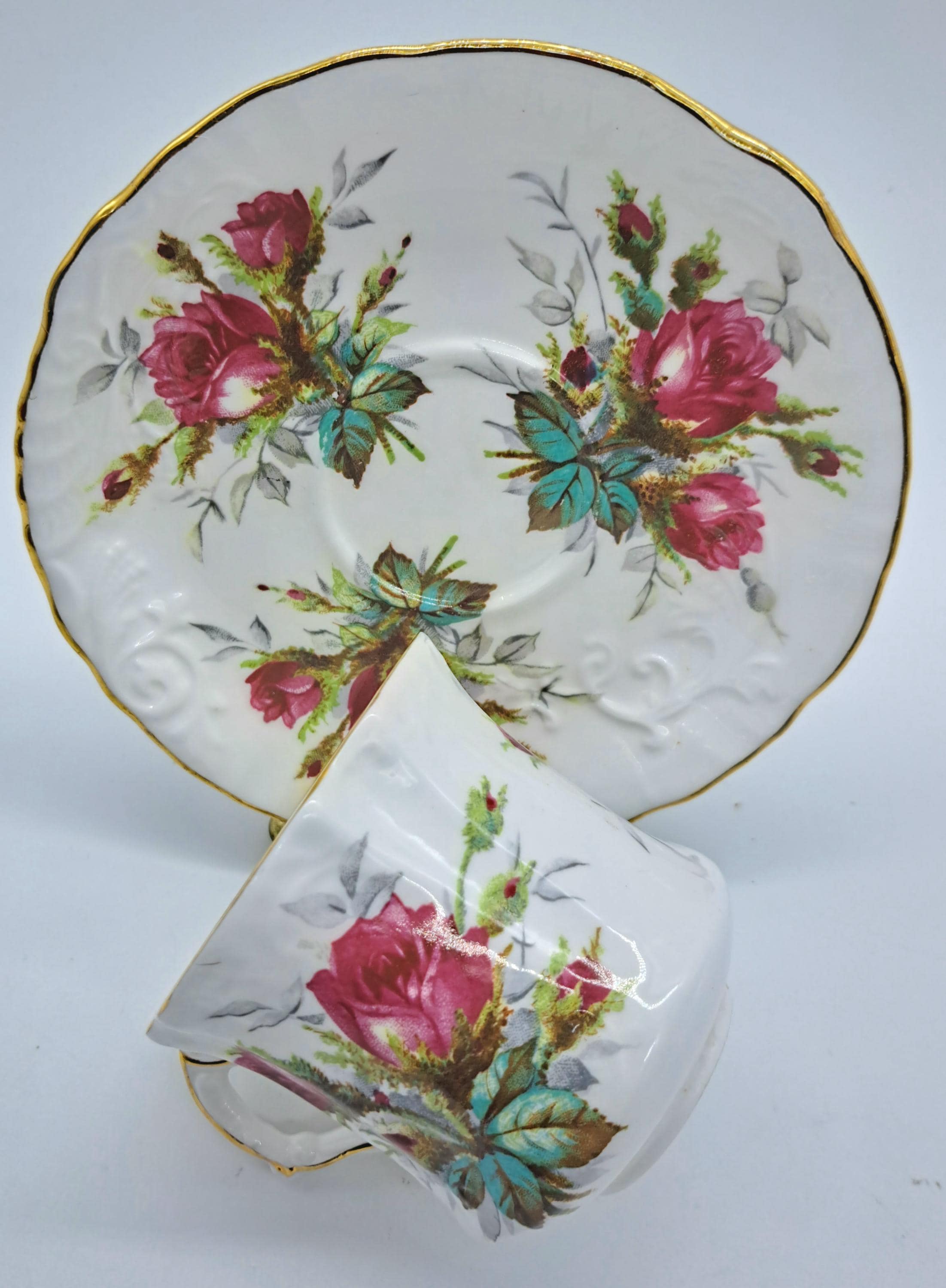 薔薇一輪 BONE CHINA Hammersley Grandmother's Rose Teacup and Saucer, Vintage Bone