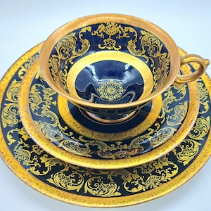 Alka Bavaria, Fine Kobalt, Bone China Teacup Saucer Plate Trio