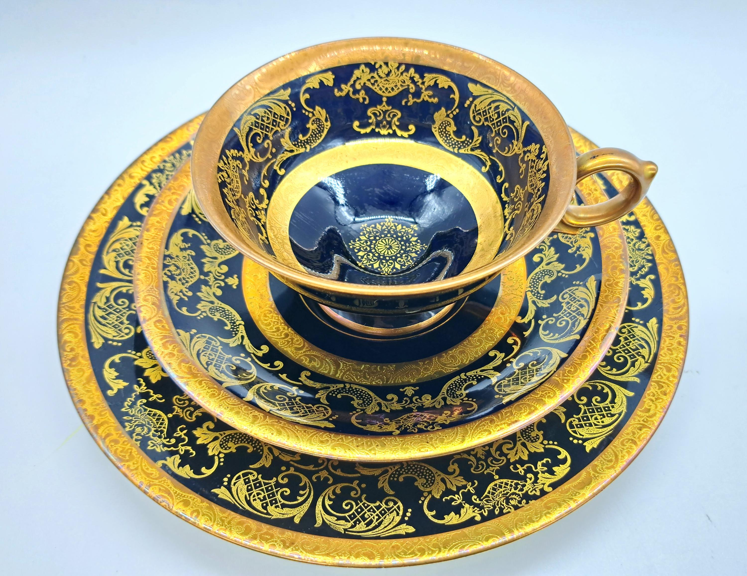 Alka Bavaria, Fine Kobalt, Bone China Teacup Saucer Plate Trio