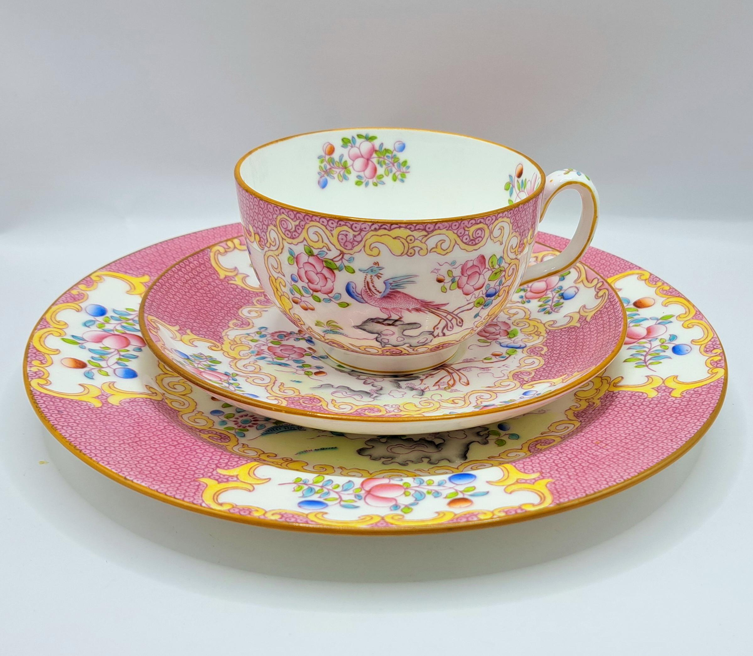 Minton Pink Cockatrice Teacup Saucer and Plate , Made in England