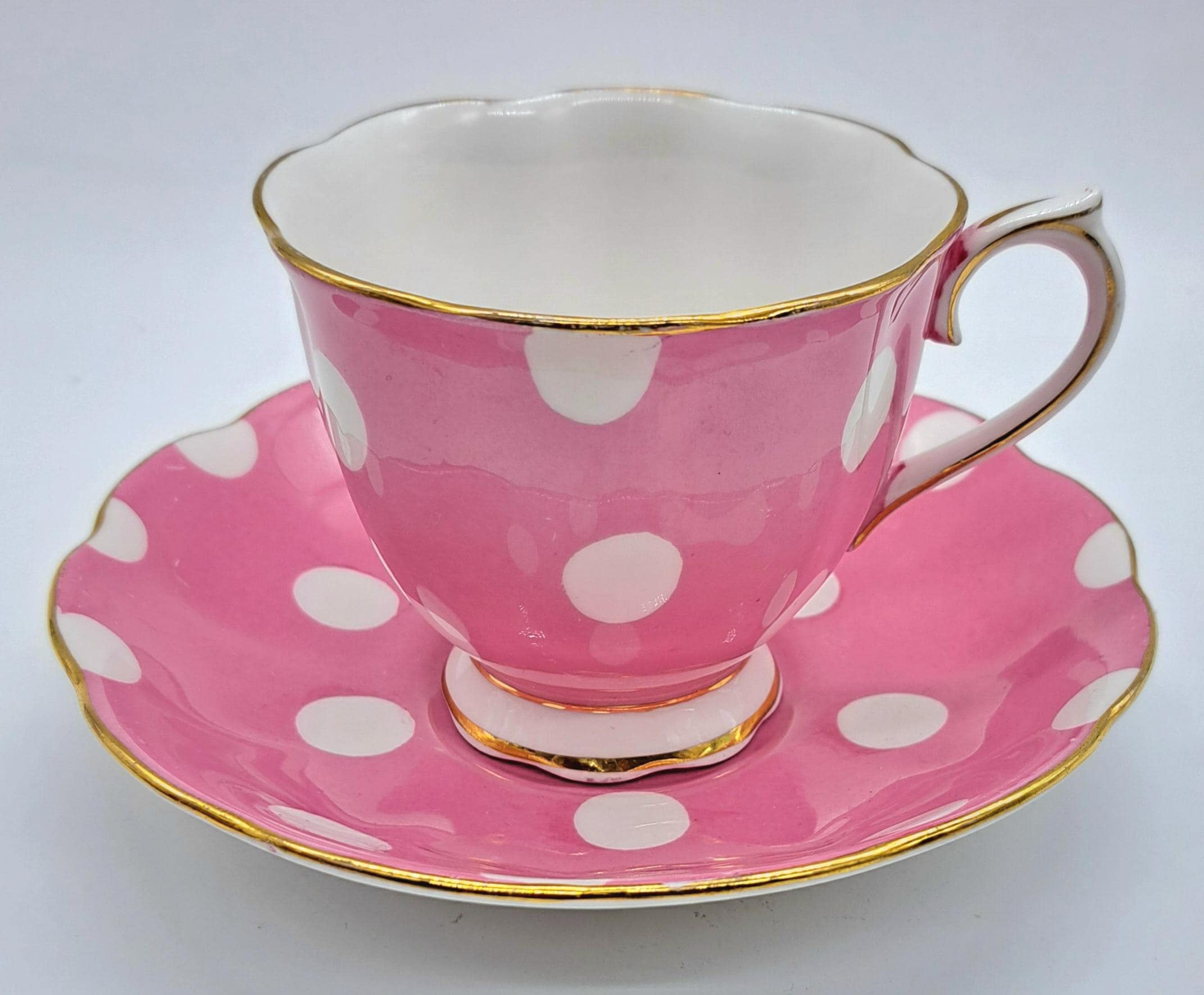 Royal Albert Pink Polka Dot Teacup and Saucer - Bone China England