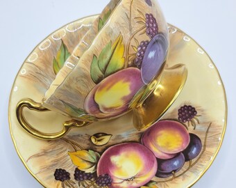 Aynsley Orchard Gold Teacup and Saucer: Signed English Bone China