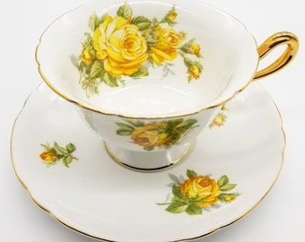Shelley Gainesborough shape cup and saucer with yellow cabbage roses