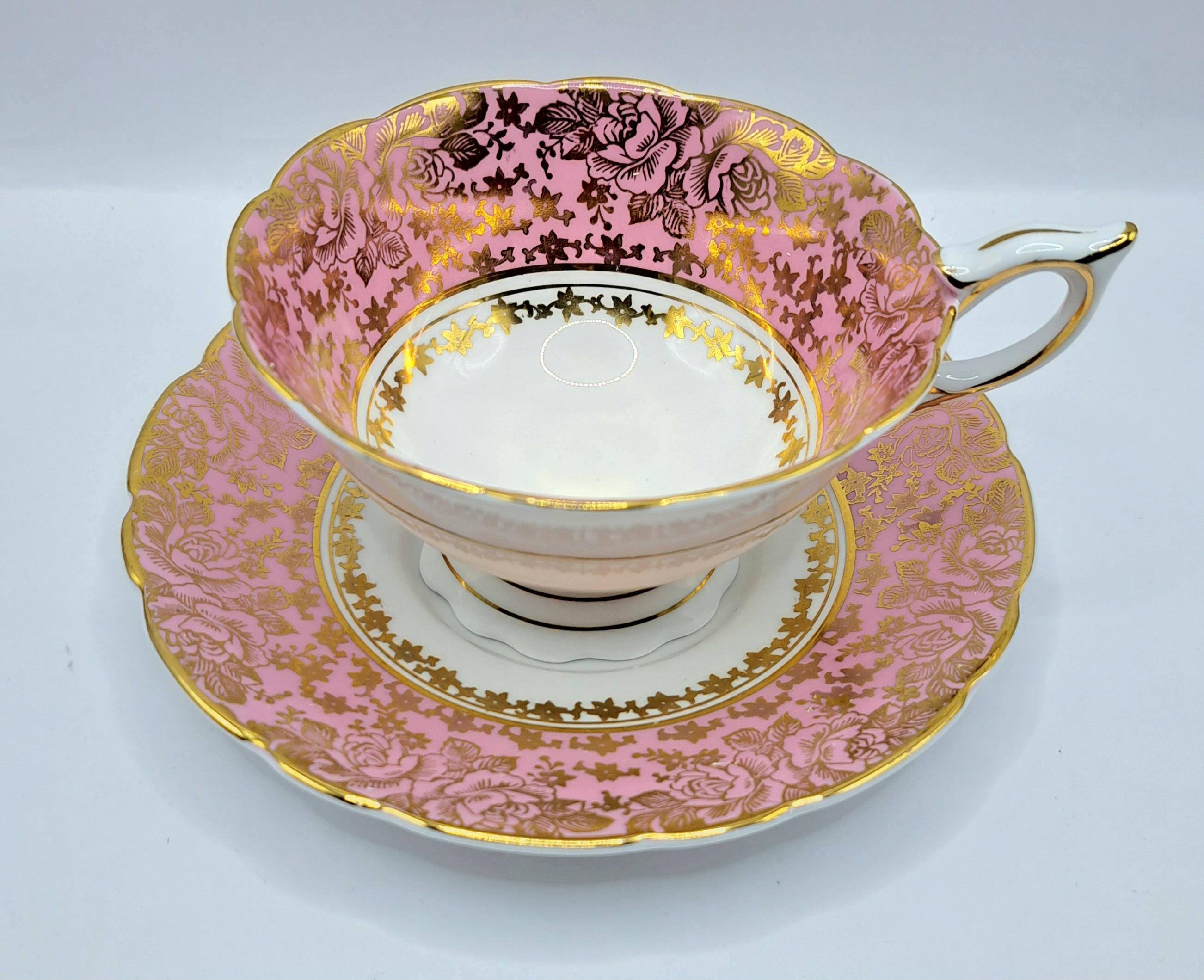 Vintage Royal Stafford Bone China Teacup and Saucer: Pink Floral