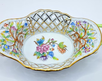Herend Hungary Queen Victoria  Reticulated Basket dish 7.5"