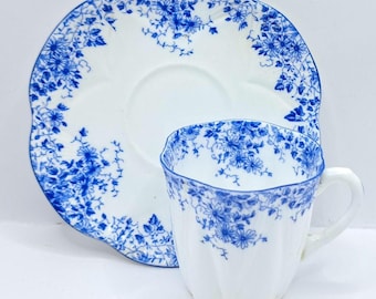 Shelley demitasse Dainty Blue small teacup and saucer , vintage bone china made in England