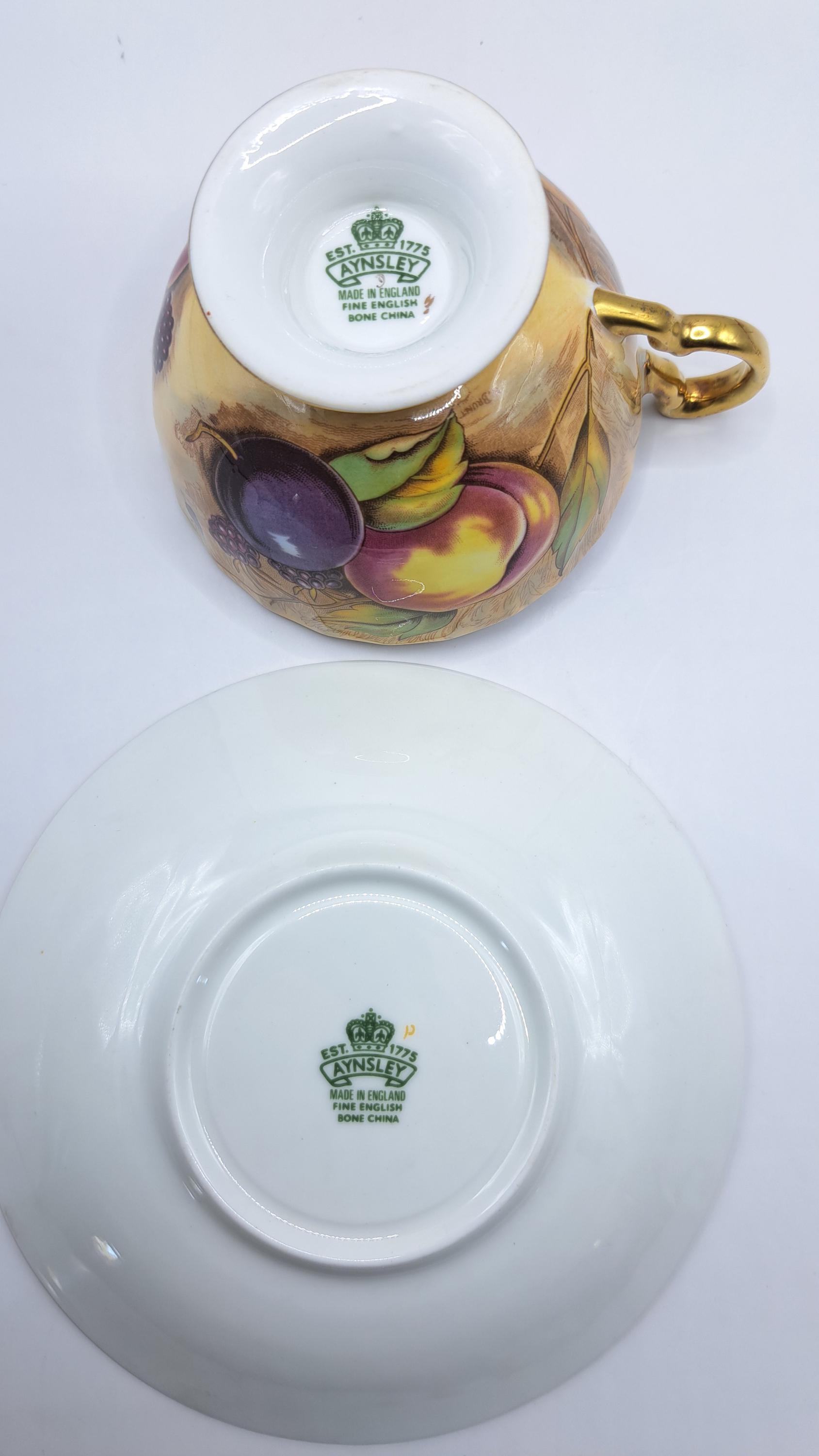 Aynsley Orchard Gold Teacup and Saucer: Signed English Bone China