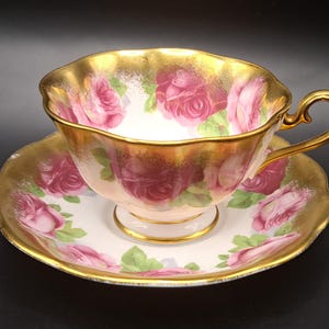 Royal Albert Avon Teacup and Saucer: Heavy Gold, Cabbage Rose