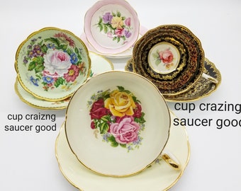 As is paragon vintage bone china teacups and saucers made in England .