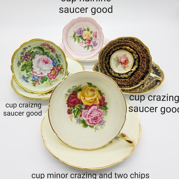 As is paragon vintage bone china teacups and saucers made in England .