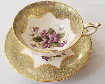 Paragon teacup and saucer - violets in center