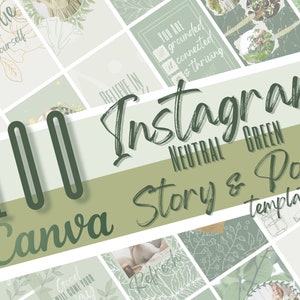 100 Instagram Templates | Instagram Templates Canva | Neutral Green | Instagram Green| Social Media Templates | IG Stories | IG Posts | Blog