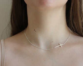 925 Sterling Silver Cross Choker Necklace Bohemian Short Chain Necklace, Minimalist Necklace, BFF Gifts, Sister Gifts, Cross Necklace