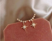 Ear crawler, Long climber, Delicate crystal Star temperament Drop earrings Women, Minimalist ear climbers, dainty jewelry, star earrings