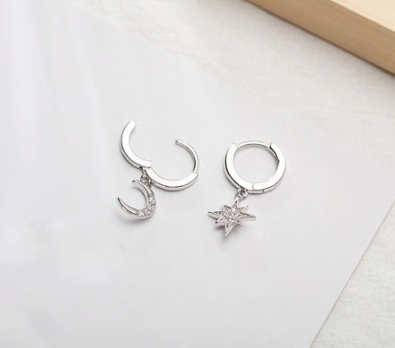 Moon and Star Earrings Geometric Women Dangle Earrings | Etsy