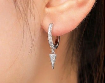 Silver Earrings By CS-DB Trendy Prong Setting CZ Triangle Hook Earrings For Womens