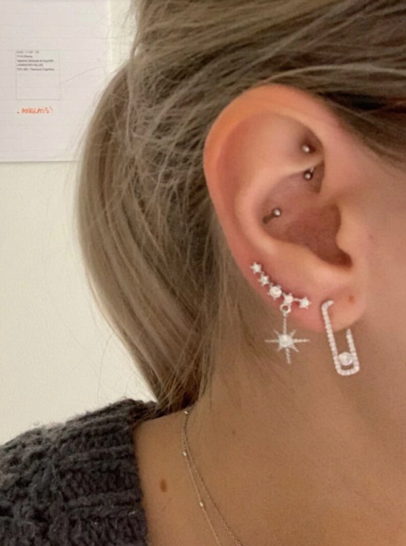 Star Earring Stud Ear Crawler Long Climber Delicate Crystal Etsy