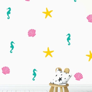 Ocean shell starfish seahorse wall decal set - wall pattern decals - confetti decals - 30 different colors and 5 sizes available