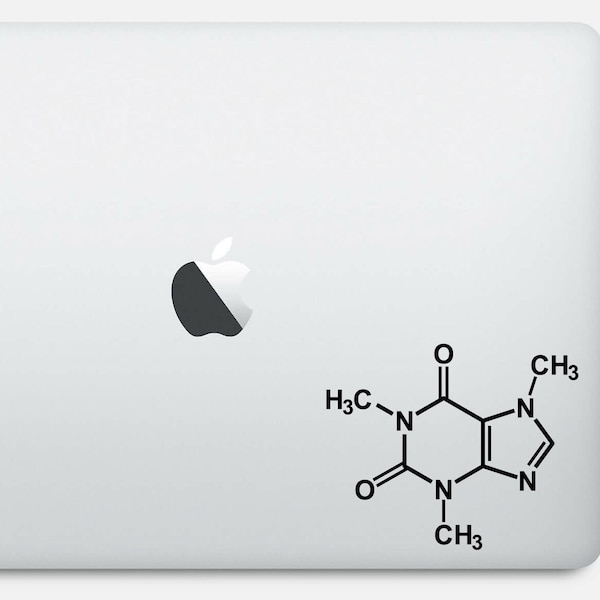 Caffeine Molecule decal, laptop decal, vinyl, macbook, notebook, sticker - available in 3 sizes and 30 different colors