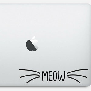 Miauw met snorharen sticker, kat, laptop sticker, vinyl, macbook, notebook, sticker - verkrijgbaar in 9 maten en 30 verschillende kleuren