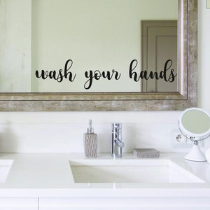 Lavati le mani, decalcomania a specchio, decalcomania per il bagno, decorazione per il bagno, decalcomania da muro, citazioni ispiratrici - 30 diversi colori disponibili
