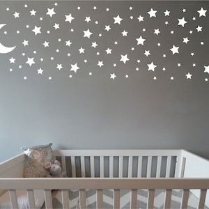 Set di adesivi da parete Luna e stelle - cielo della scuola materna - decalcomanie con motivo a parete - adesivi - decalcomanie di coriandoli - 30 colori diversi e 5 dimensioni disponibili