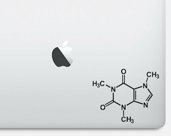 Caffeine Molecule decal, laptop decal, vinyl, macbook, notebook, sticker - available in 3 sizes and 30 different colors