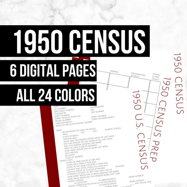 1950 Census Bundle: Printable Genealogy Forms (Digital Download) - Family Tree Notebooks