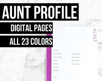 Aunt Profile Page with No Photo Frame: Printable Genealogy Form (Digital Download) - Family Tree Notebooks